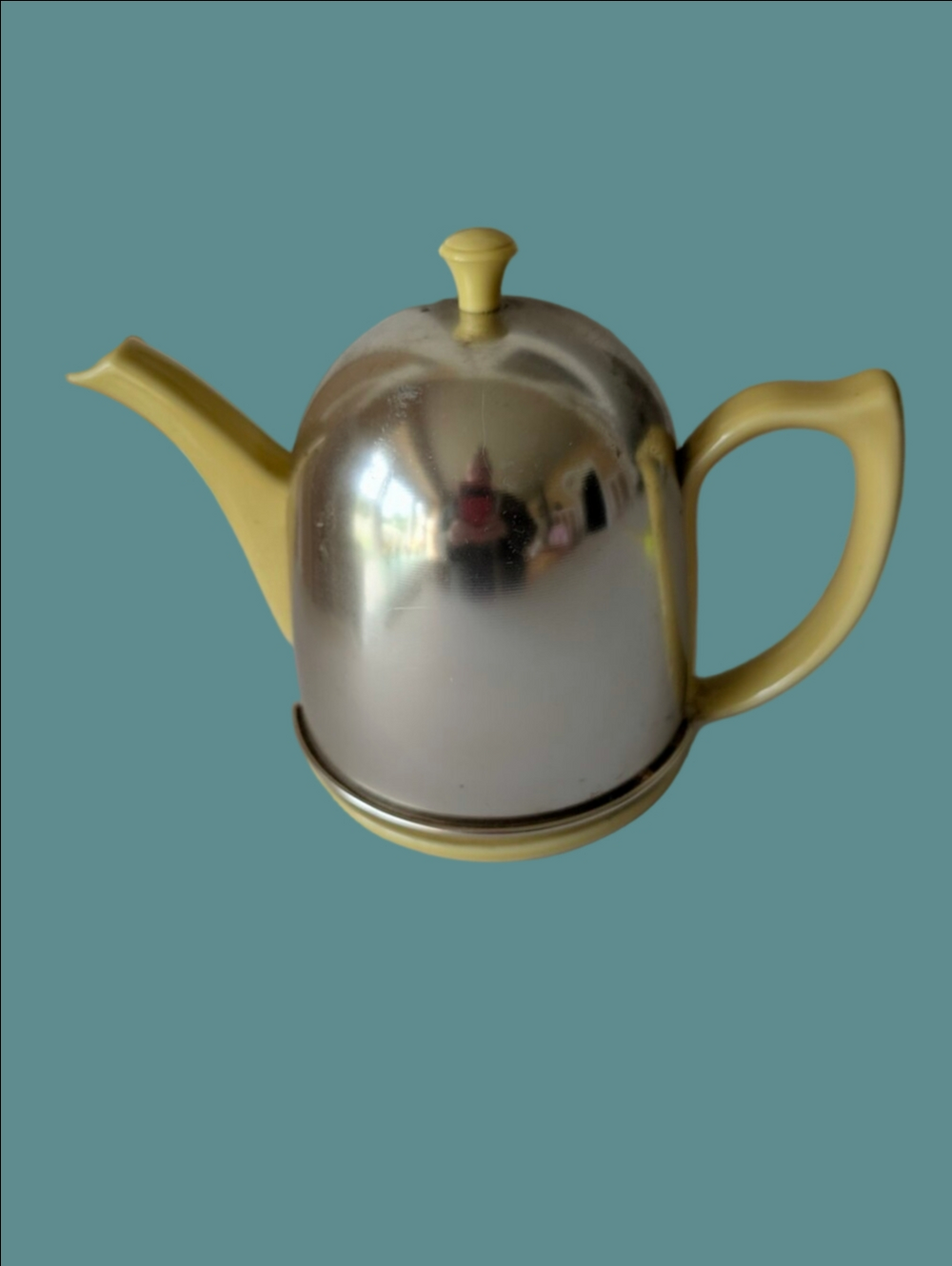 Vintage Teapot By Hall Yellow and Stainless Steel Teapot with Warmer